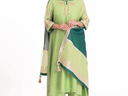 Tissue Patched Dupatta Dual Color Kurta Set For Cheap